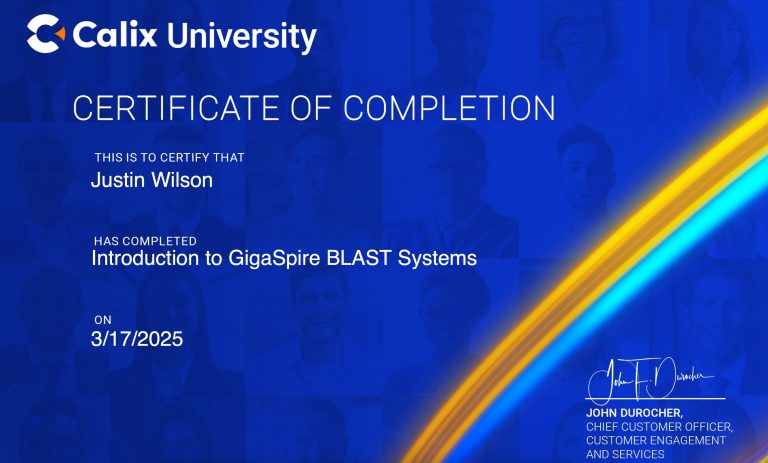 Achieved new Calix Certificates